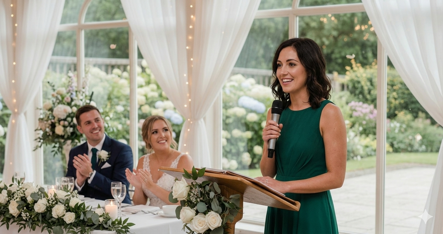 Wedding officiant delivering a personalised ceremony speech for an Orlando couple at an outdoor Florida wedding