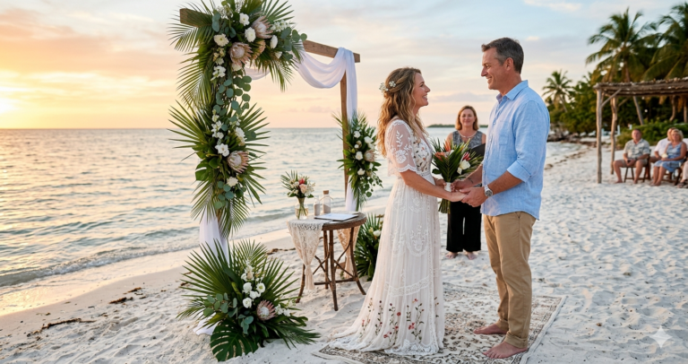Couple holding hands and exchanging vows at a Florida wedding vow renewal ceremony led by an Orlando officiant