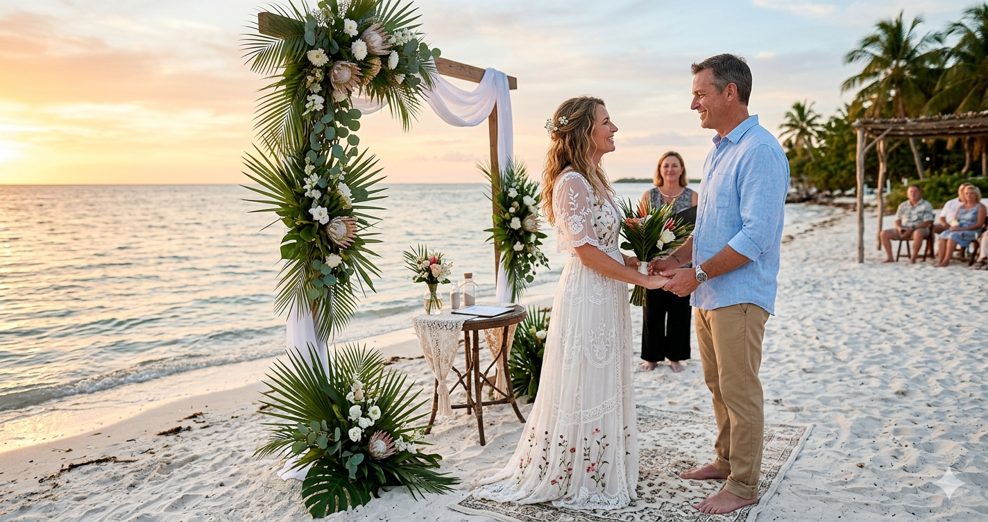 Couple holding hands and exchanging vows at a Florida wedding vow renewal ceremony led by an Orlando officiant